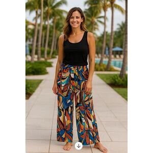 Melissa Paige Women's Palazzo Pants Petites XL Bold Multicolor Print Boho Resort